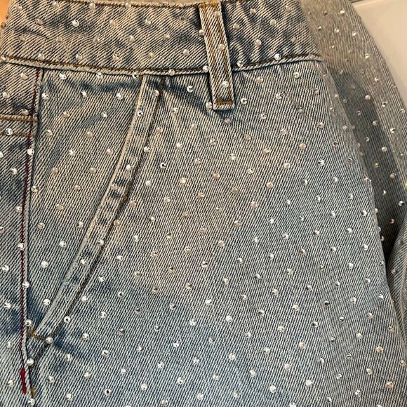 NWT Self-Portrait Blue Rhinestone Wide-Leg Jeans Size 27 - Picture 14 of 16